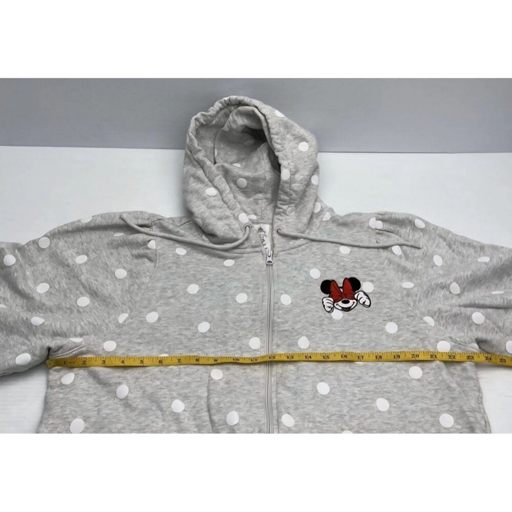 Disney Hoodie Women's 1X Gray White Minnie Mouse Polka Dot Full Zip Parks - Picture 4 of 5